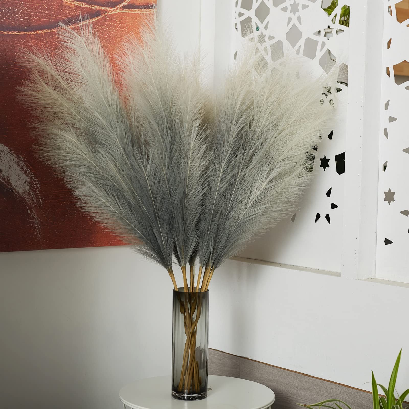 Faux Pampas Grass Decor, 6 Stems Artificial Pampas Grass – 43 inch Tall Pompa…
