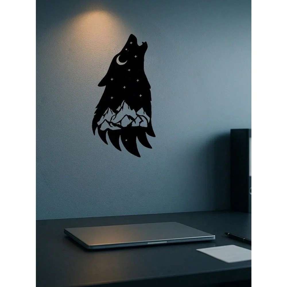 Gothic Howling Wolf Black Metal Wall Art Dark Academia Room Halloween Decor
