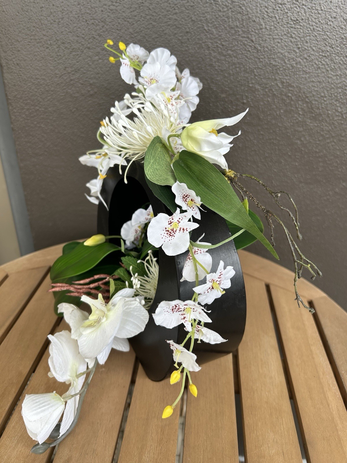 Silk Floral arrangement, centerpiece, orchids, lilies, Japanese,contemporary,