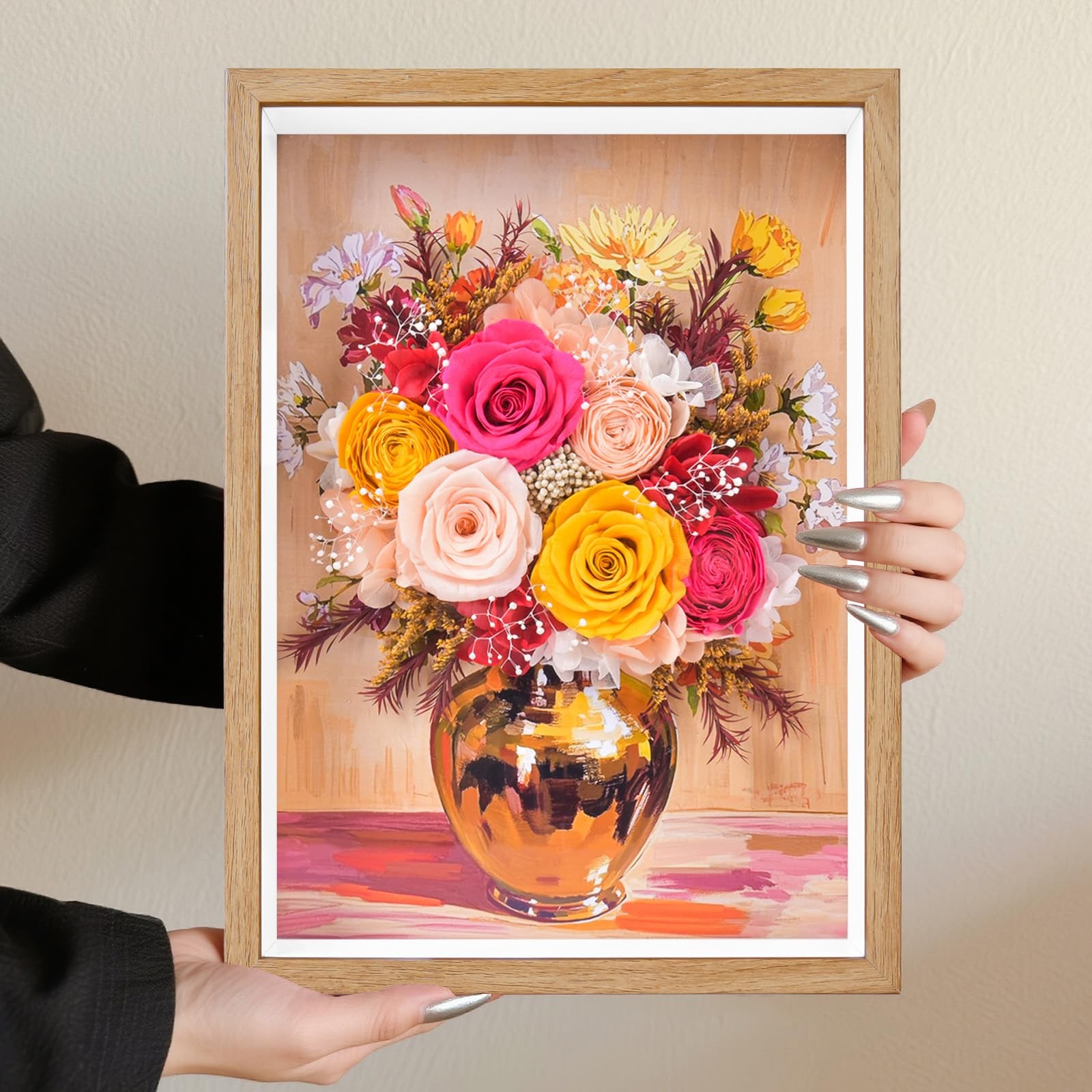 Preserved Flower Bouquet Art Frame – Colorful Floral 3D Wall Decor for Home, …