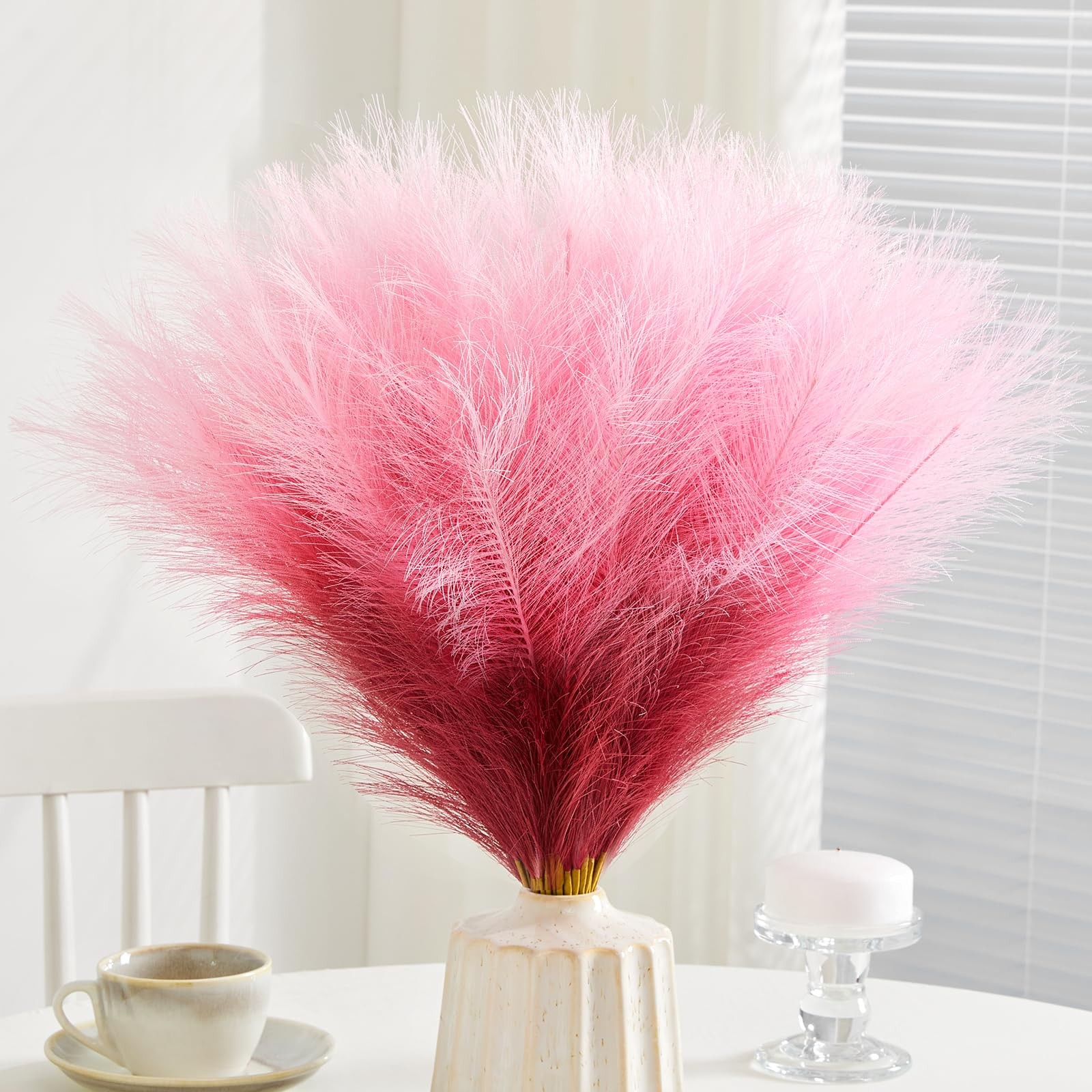 50 PCS 17.7 Inch Gradient Red Faux Fluffy Artificial Pampas Grass Decor