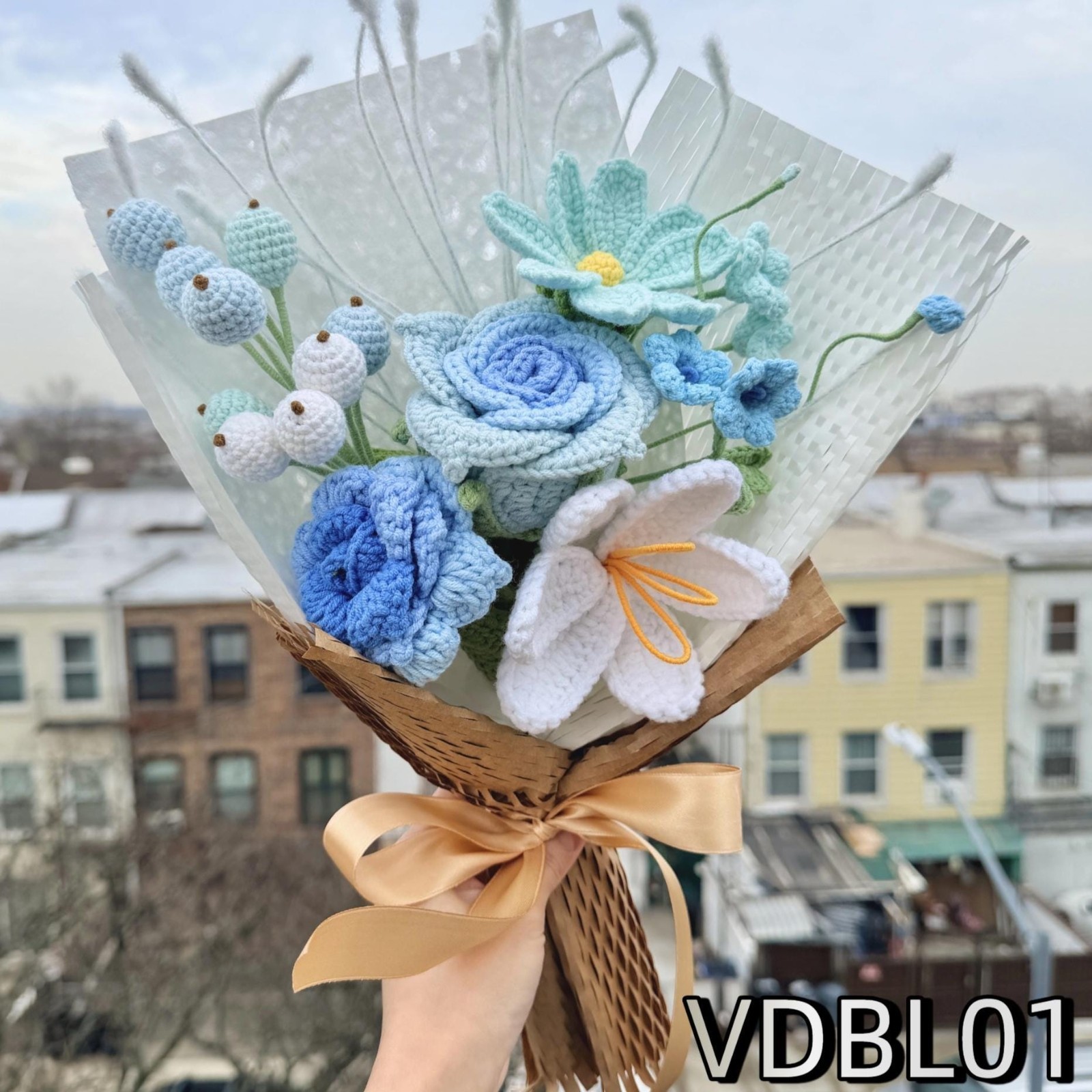 Crochet Rose Bouquet Handmade Yarn Flowers Anniversary Gift Choose Color