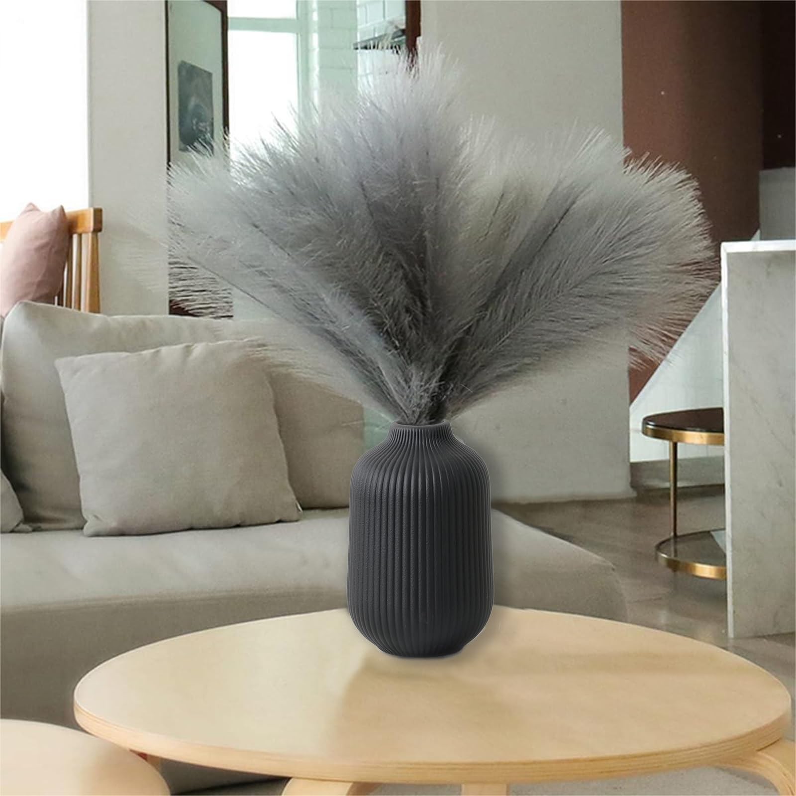 10 Stems Faux Pampas Grass – 17.7″ Artificial Pampas Grass Decor Fluffy Small…