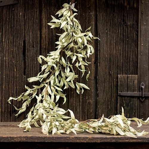 New Primitive Farmhouse DUSTY SAGE GREEN LEAVES GARLAND Vine Swag 4ft