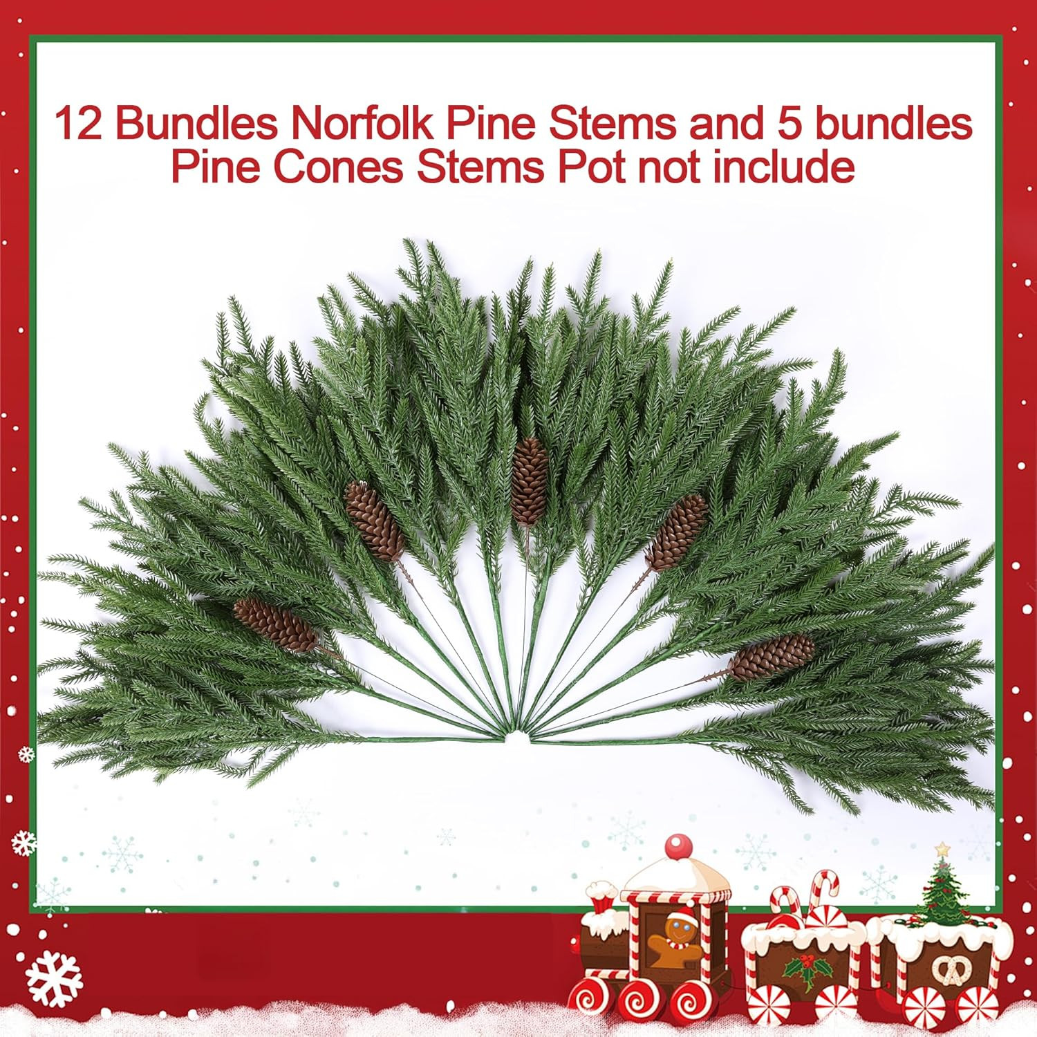 12pc 19″ Christmas Norfolk Pine Stems,Real Touch Faux Cedar Pine w/ 5PC Big Pine