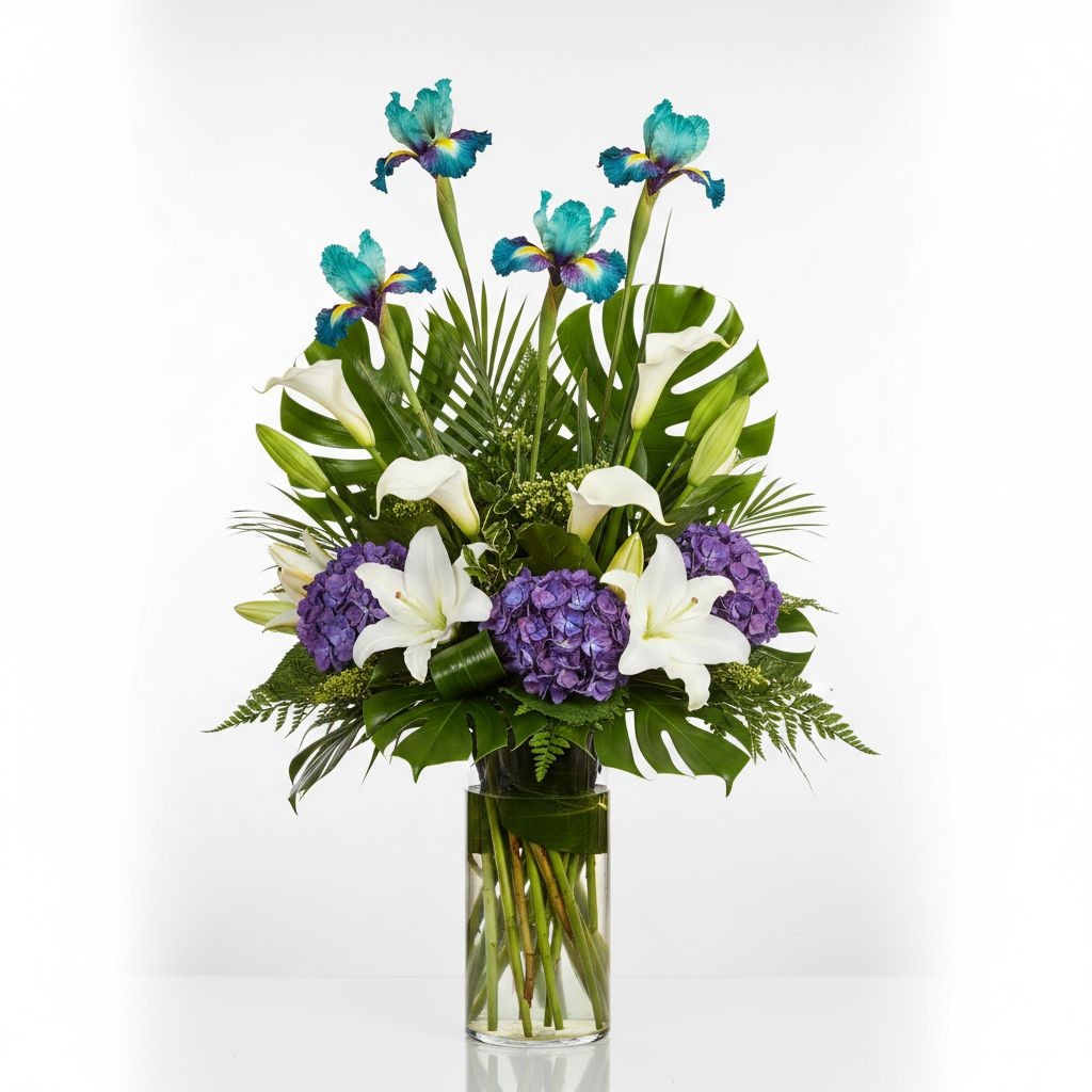 Teal Purple Iris Flower Stems Faux Floral Decor Artificial Flowers Cottagecore W