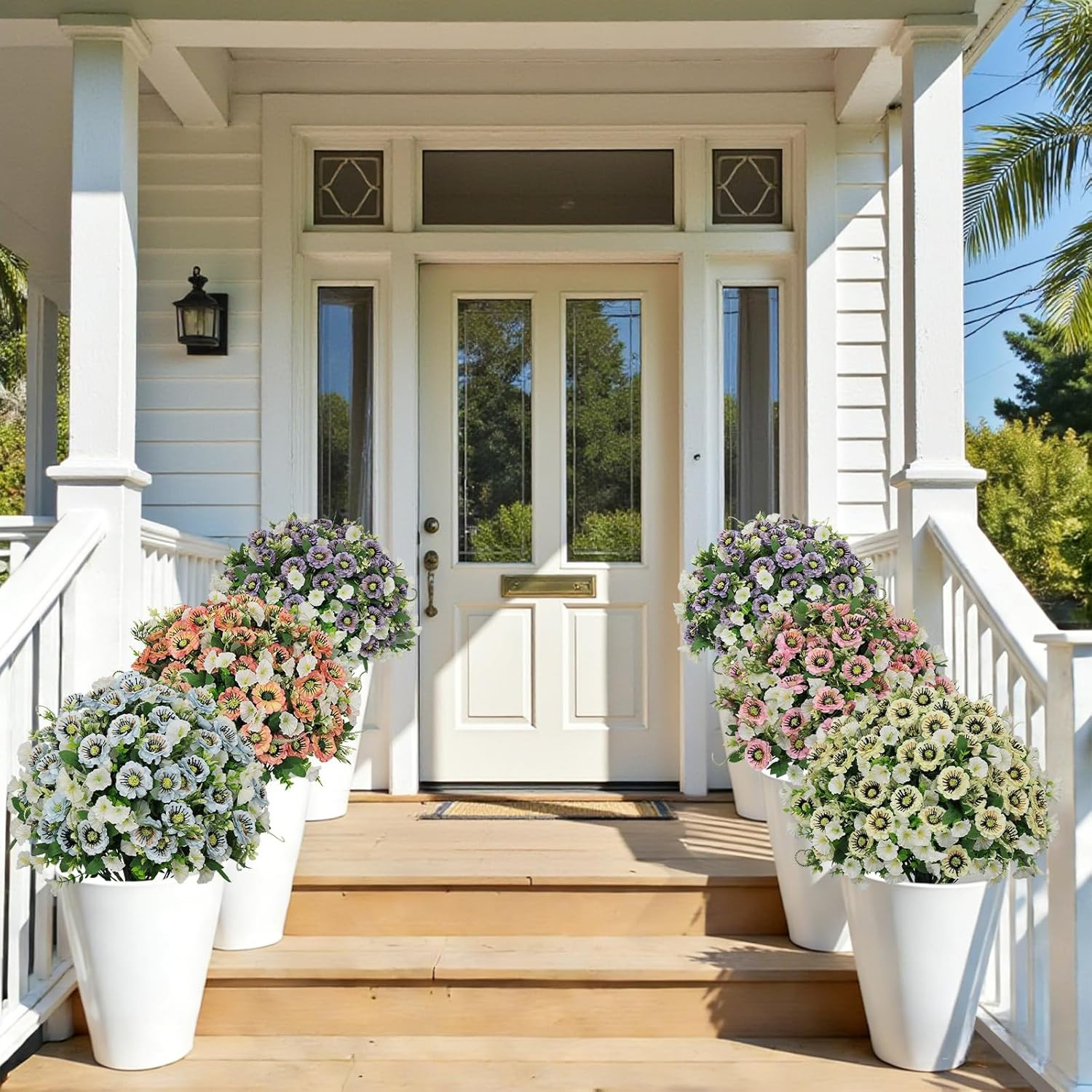 24″ Artificial Flowers for Outdoors Set of 2 – UV Resistant Faux Potted Eucalypt