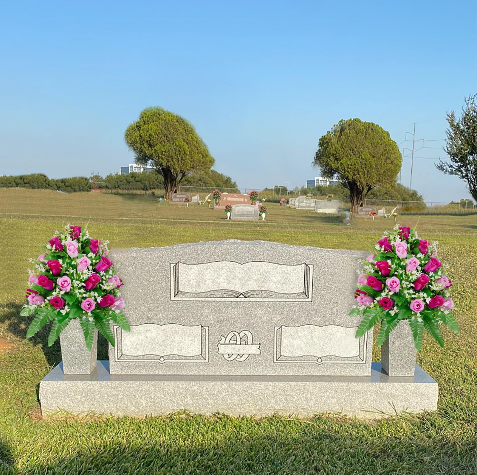 2 Sets Realistic Purple & Pink Artificial Cemetery Flowers – Outdoor Grave Decor