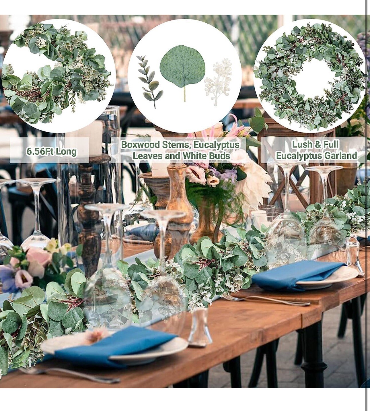 Ouddy Decor 2 Pack Eucalyptus Garland Total 13.1 Ft Lush Silver