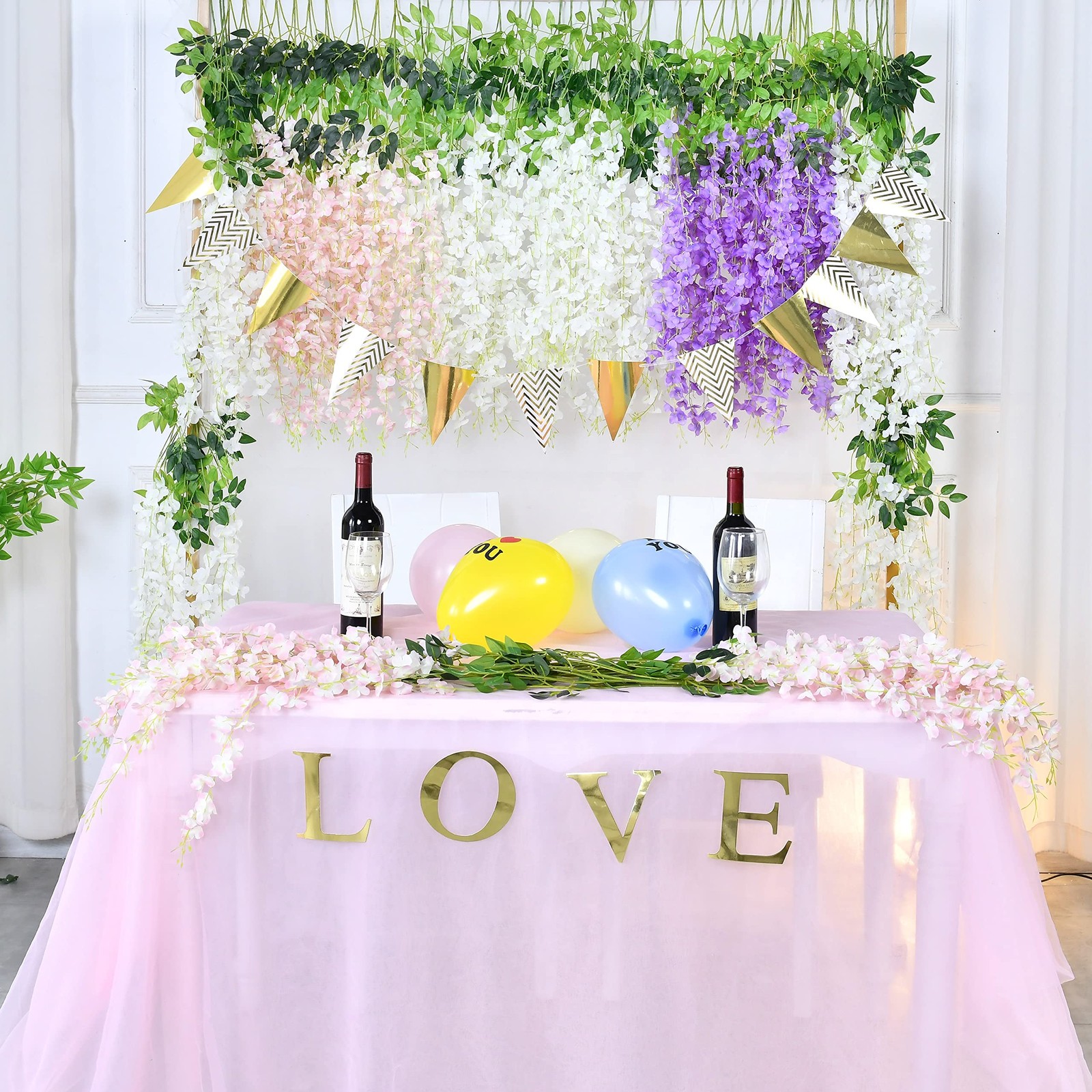 10Pcs Purple Fake Wisteria Hanging Flowers, 3.6Ft/Pcs Artificial Wisteria Gar…