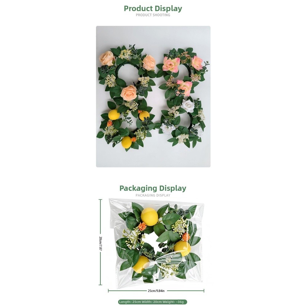 Romantic Silk Rose Wreath 22cm with Candle Holder for Wedding Table Centerpiece