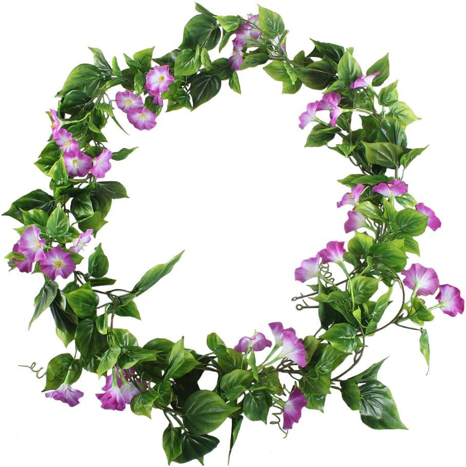 2Pcs Artificial Vines,15Feet Morning Glory Hanging Plants Silk Garland Fake Gree
