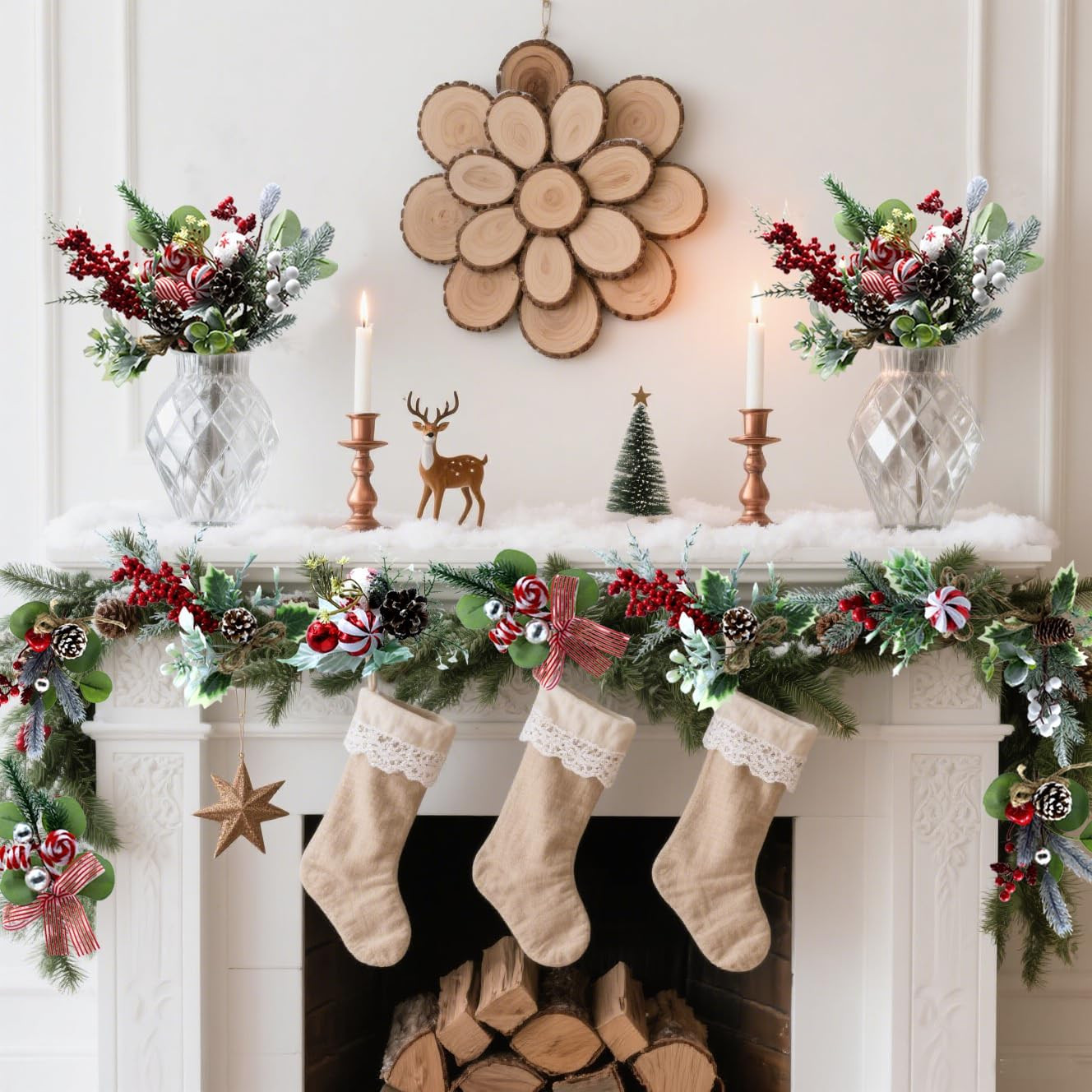 Christmas Floral Picks and Sprays, 6Pcs Artificial Christmas Flowers with Holly