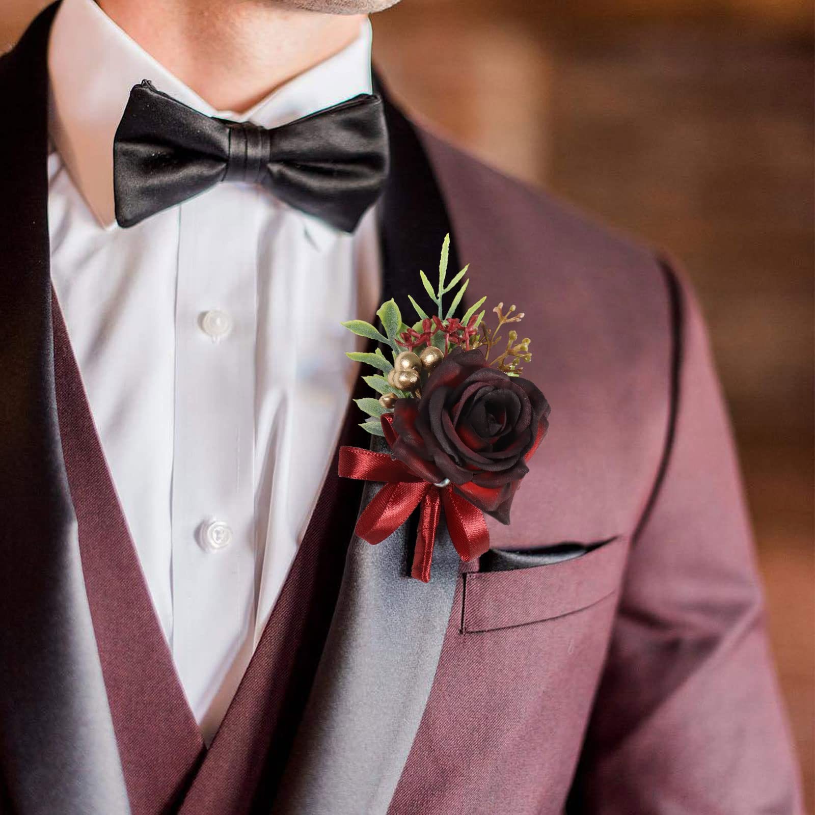 Wrist Corsage and Boutonniere Set, Wine Red Rose Boutonniere Wrist Corsage fo…