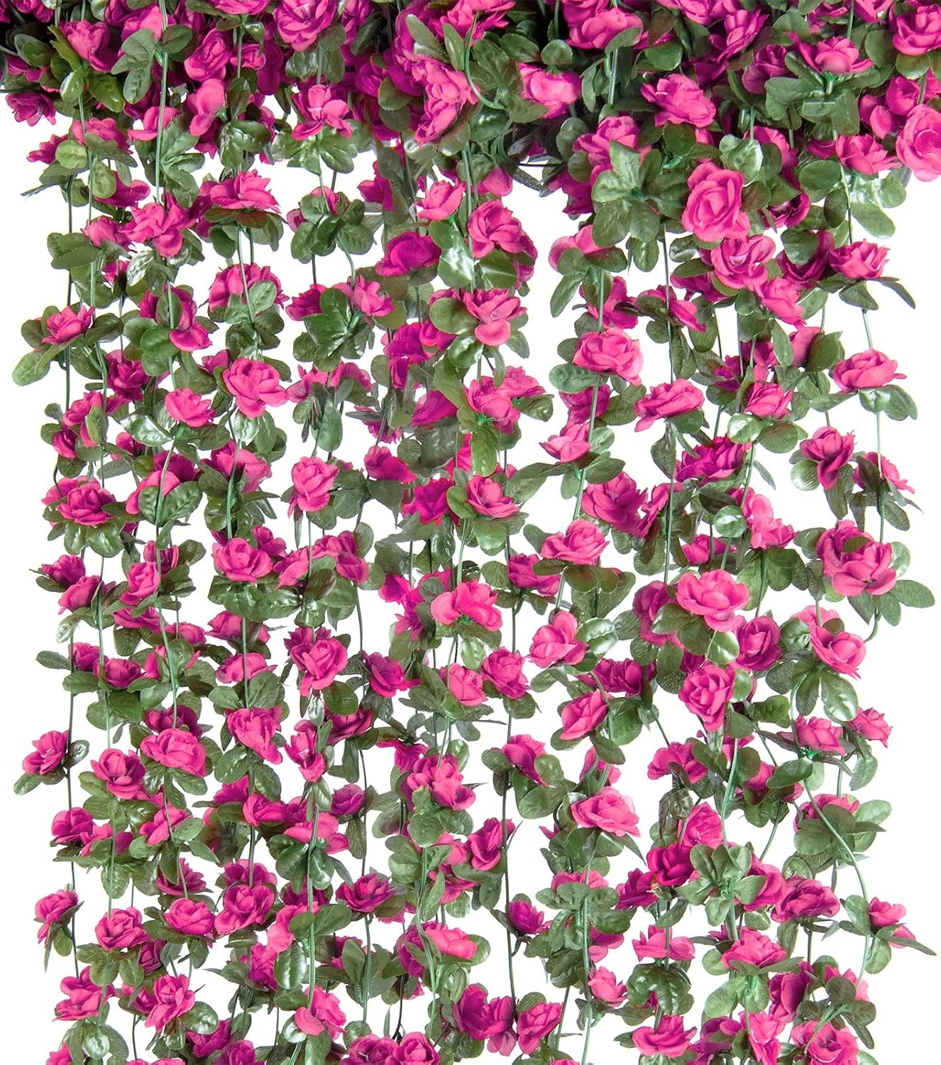 8 Pcs 8.2′ Artificial Rose Garland, Pink Flower Vine Faux Hanging Decor