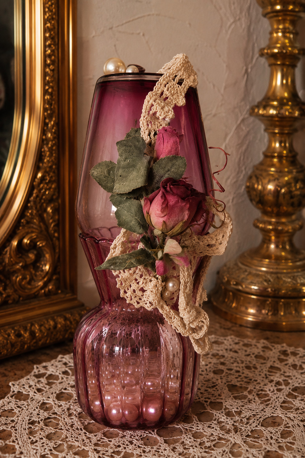 Shabby Chic Victorian Romance Glass Sculpture OOAK Wedding, Gift, Birthday