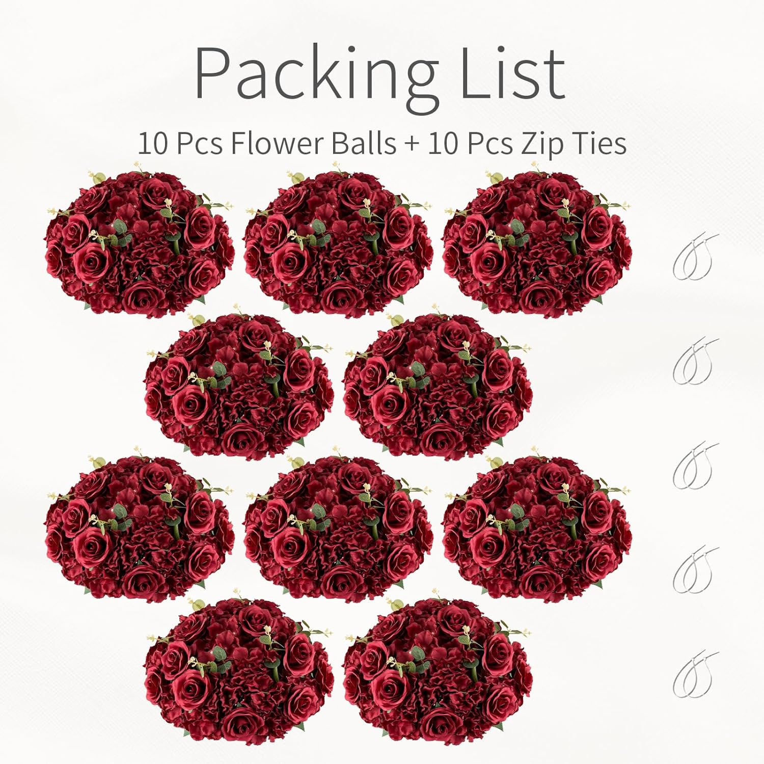 Red Rose Flower Balls – 10 PCS 15.7″ Centerpieces for Weddings & Parties