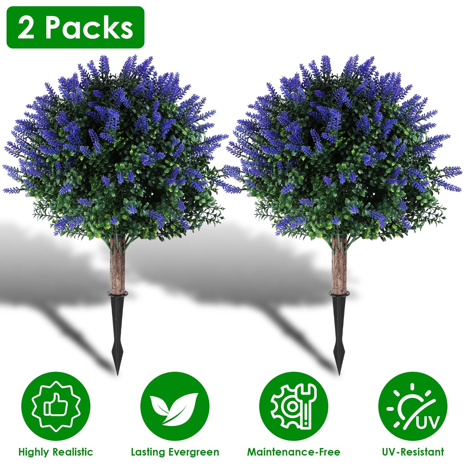 2Pack UV Resistant Artificial Lavender Topiary Ball Trees 20 In Tall For Outdoor