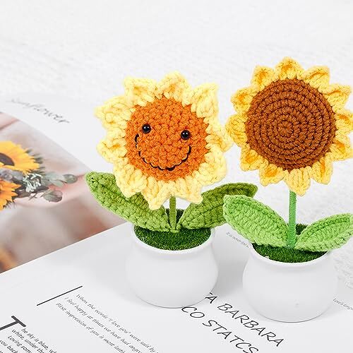 Crochet Small Patted Flowers Artifical Flower Knitted Flower Decor Sunflower