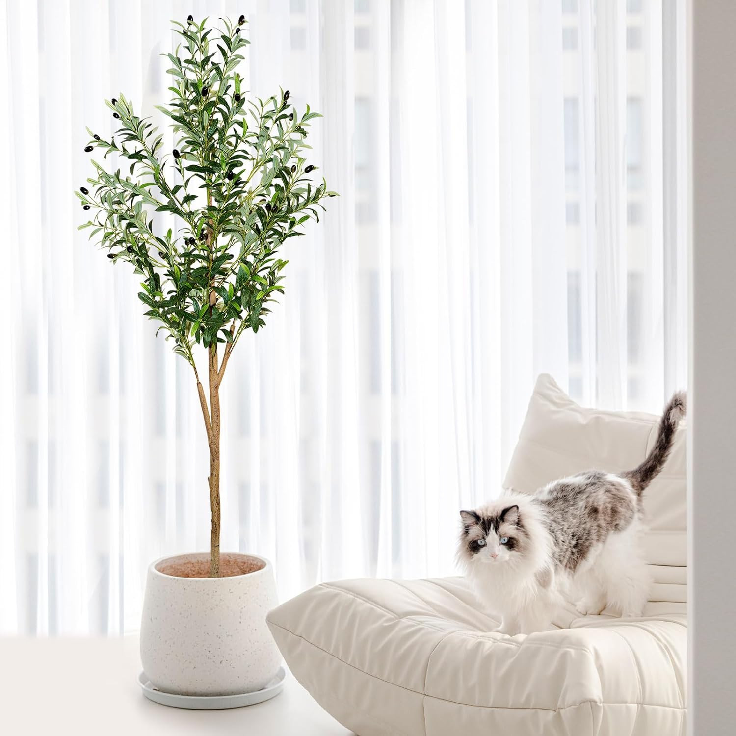 6ft Faux Olive Tree, Artificial Olive Tree Indoor, High Imitation Silk Plant Fak