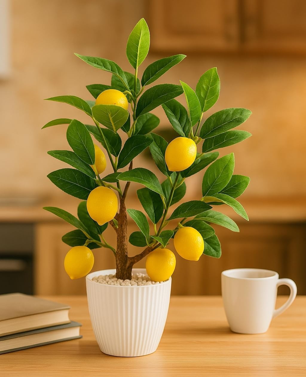 Artificial Lemon Tree with White Pot, 18” Faux Citrus Plant for Kitchen, Bath…