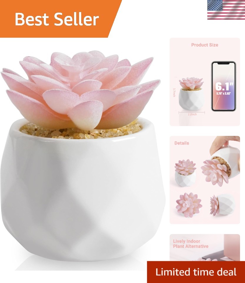 Charming Mini Faux Succulent in White Pot – Low-Maintenance Indoor Decor Gift
