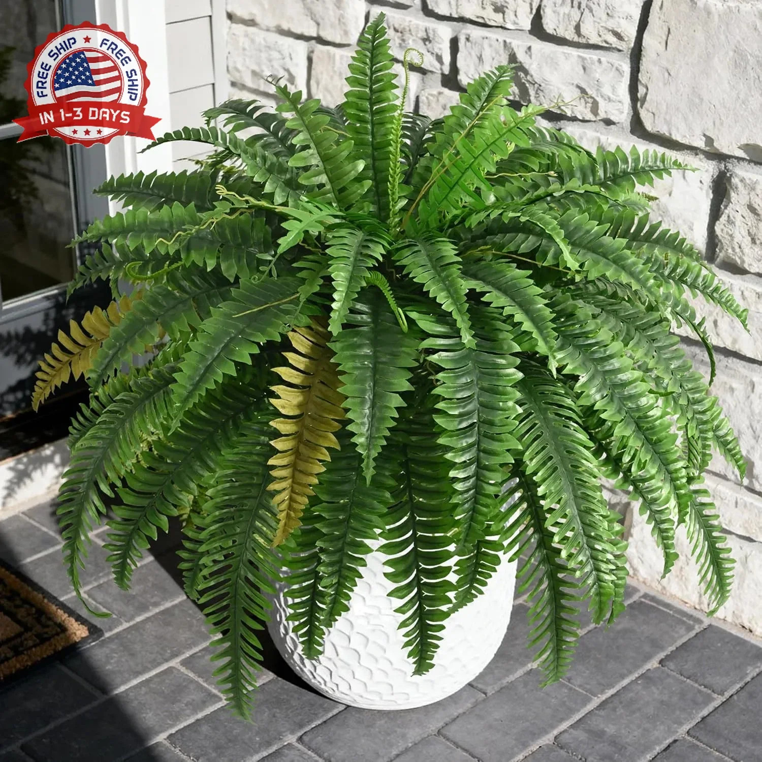 2PCS 45in Fake Ferns- Large Artificial Plants Outdoor, UV Resistant Artificial F