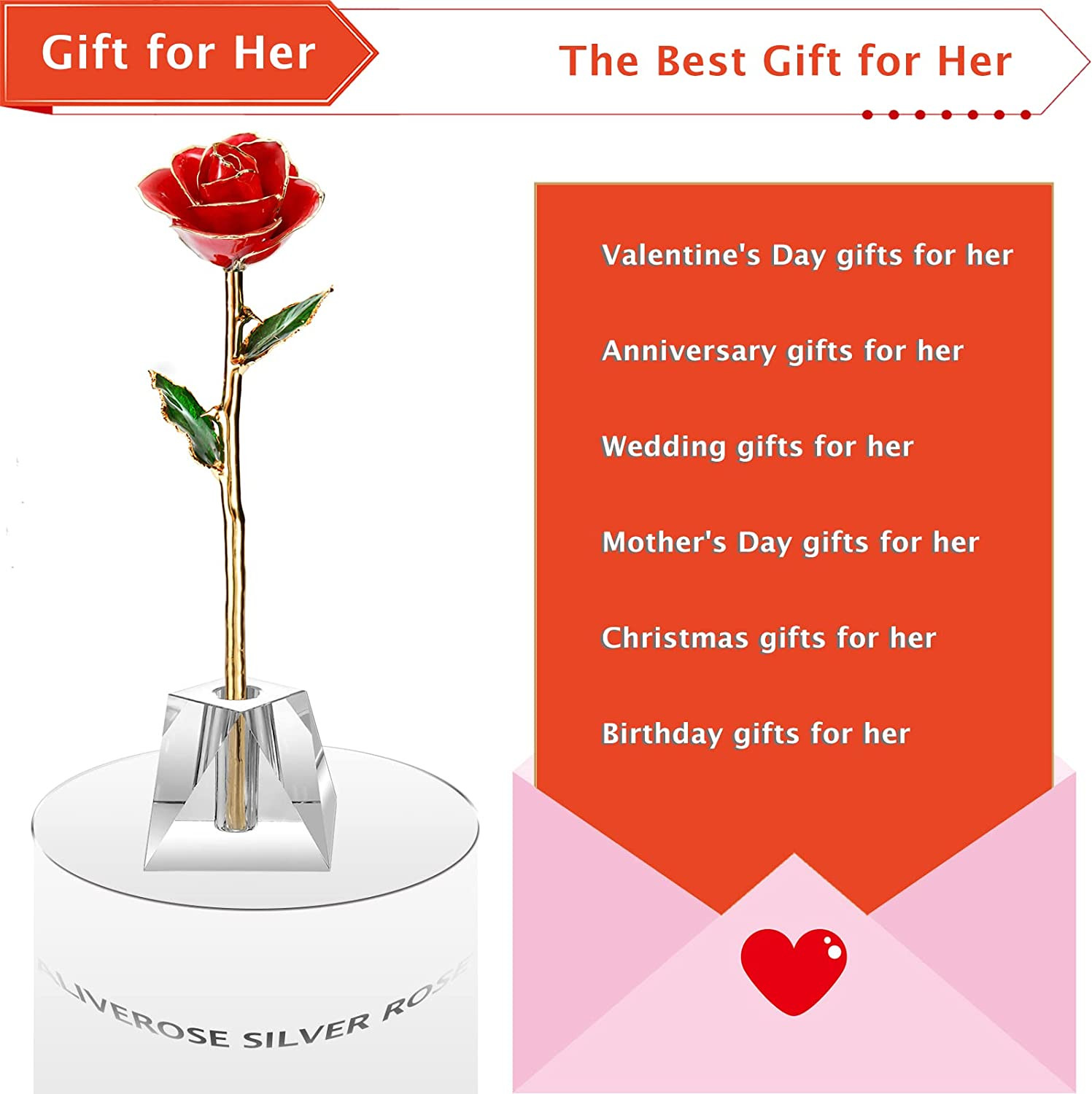 Valentines Day Gift Rose, Long Stem Rose Made from 24K Gold Dipped Real Rose Gif