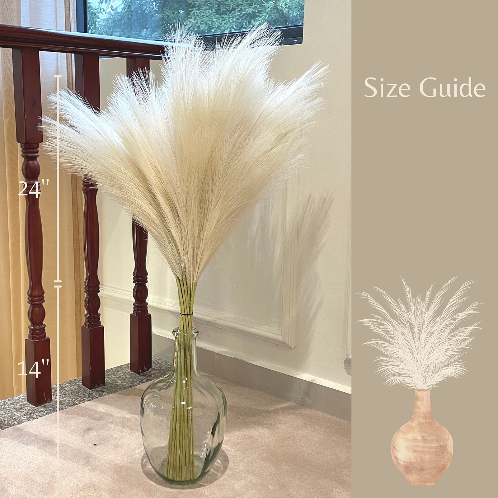 Pampas Grass Decor Tall, 9PCS Pompas, Large Faux Pampas Grass, 38” Tall Pamp…