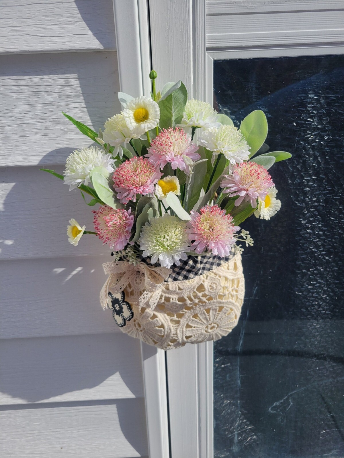 Upcycled Lace Purse, Boho Cottage Core Country Door Wall Floral Decor for Summer