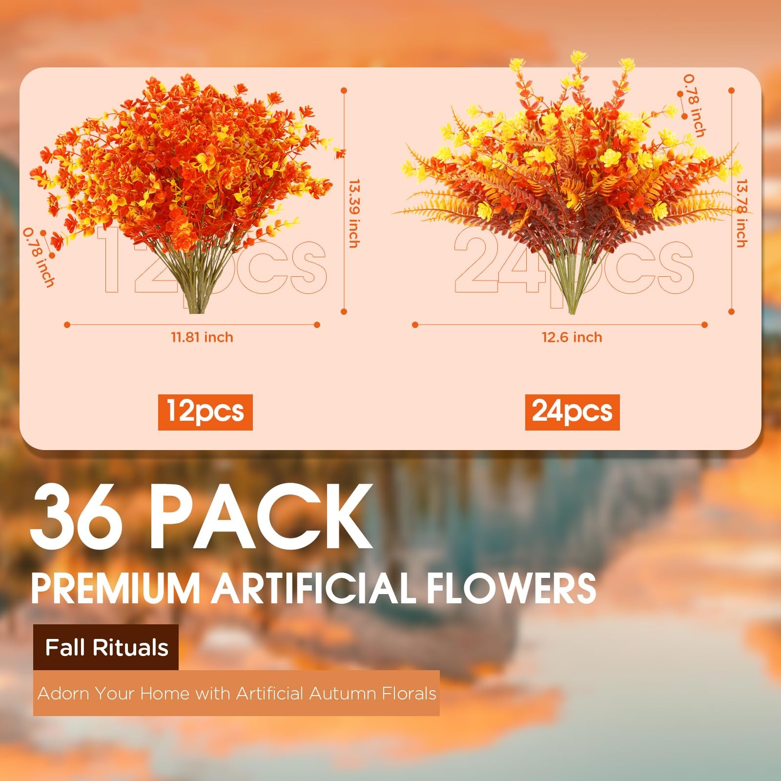Artificial Fall Flowers for Outdoors,36 pcs Faux Outdoors Plants Realistic Ar…