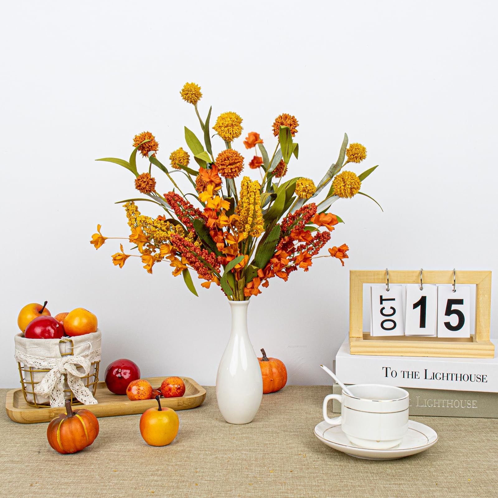 17 Inches Boho Autumn Flowers 8 PCs Faux Fall Flower Stems Rustic Fall Floral…