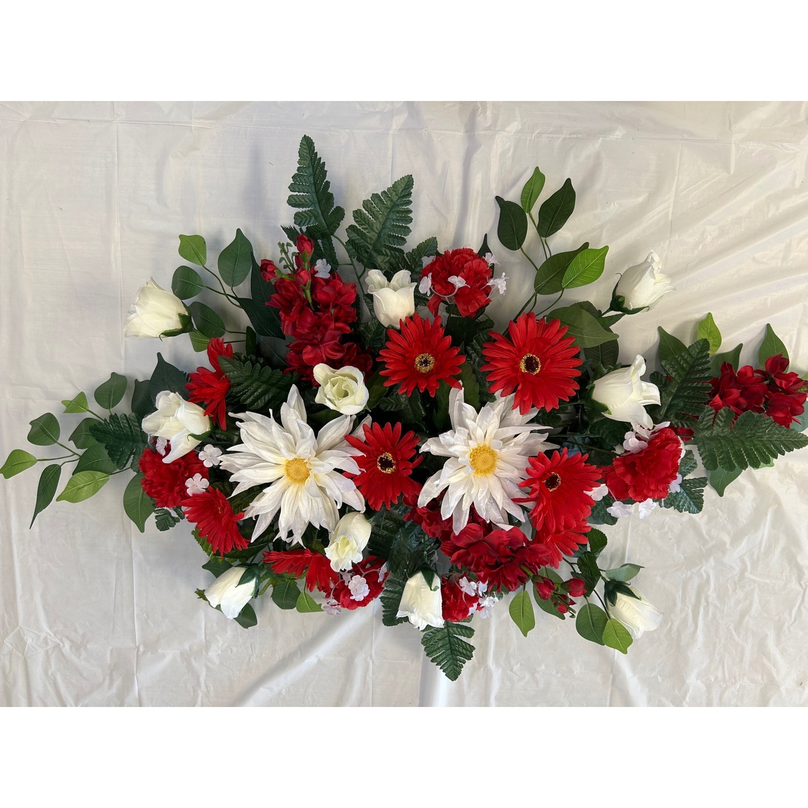 Red White Silk Floral Arrangement Gerbera Daisy Rose Centerpiece Swag 36 Inch