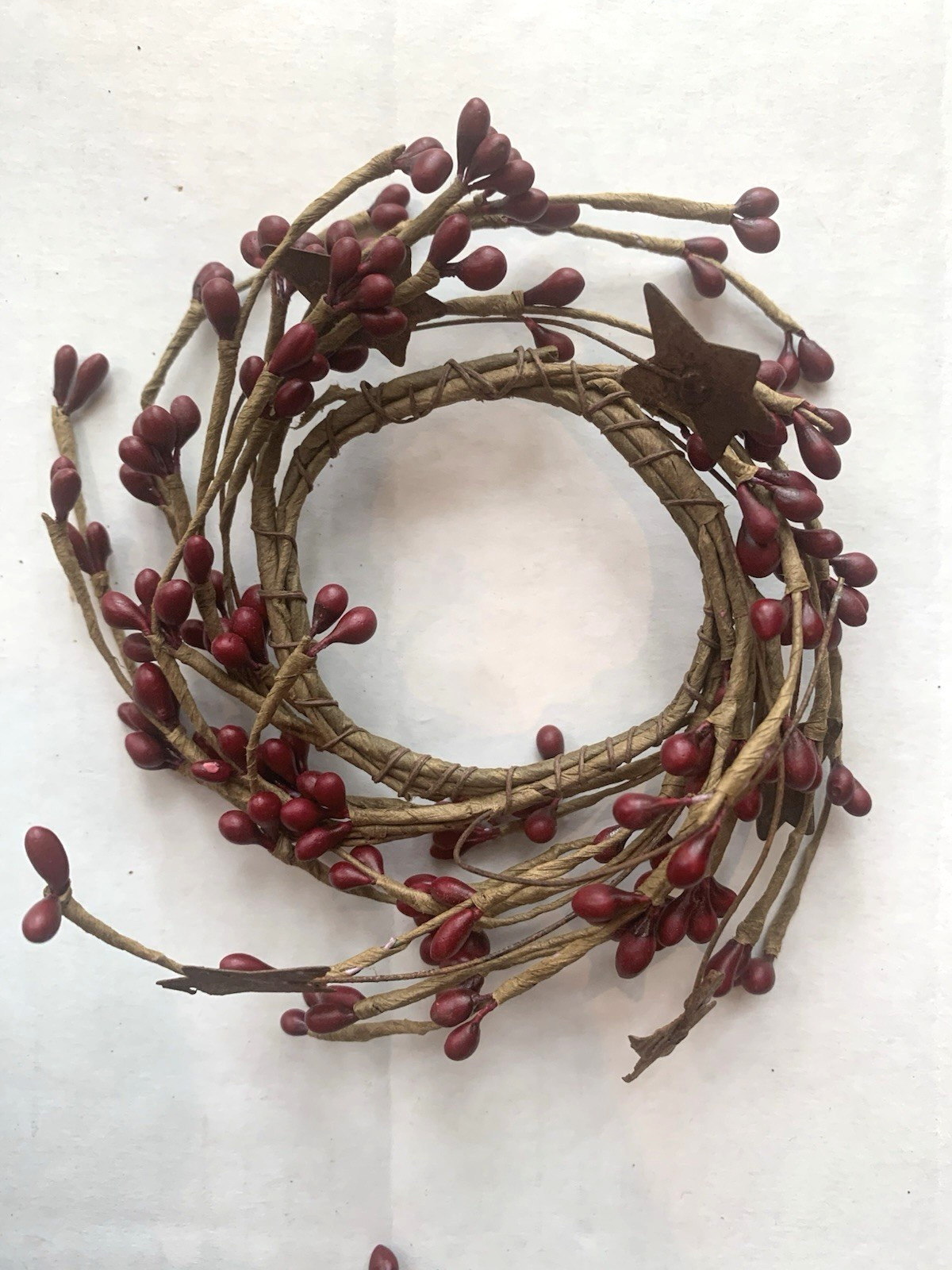 Set of 4 Primitive Pip Berry Rusty Stars Wreath Candle Rings 2″ Americana