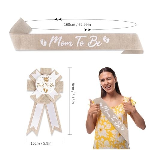 Rustic Boho Mom to Be Sash & Daddy to Be Badge Pins for Baby Shower Gender Revea