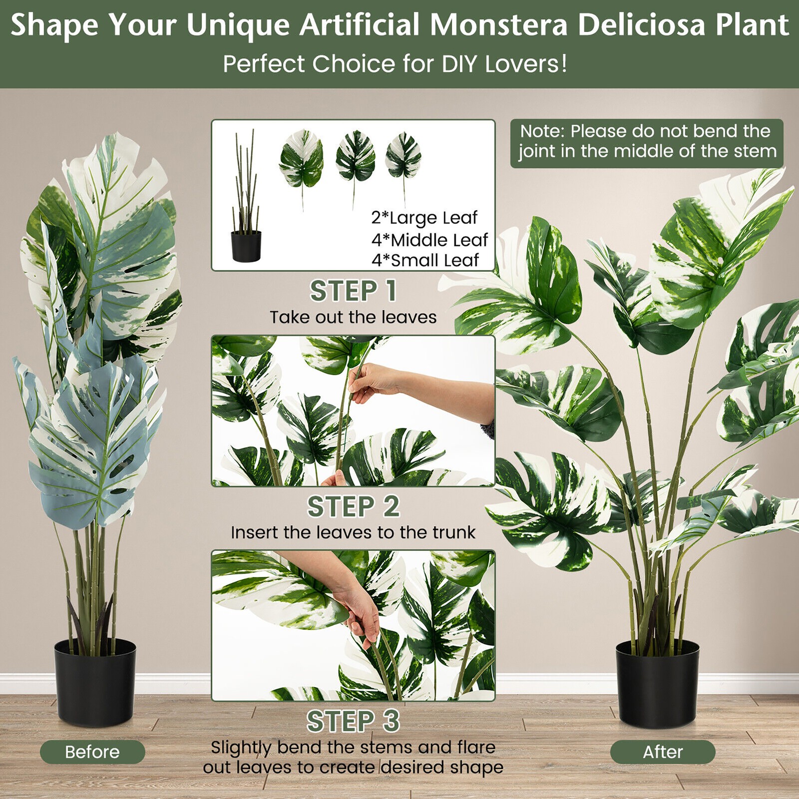 4FT Artificial Monstera Deliciosa Tree 2-Pack Fake Plant Faux Tree for Decor