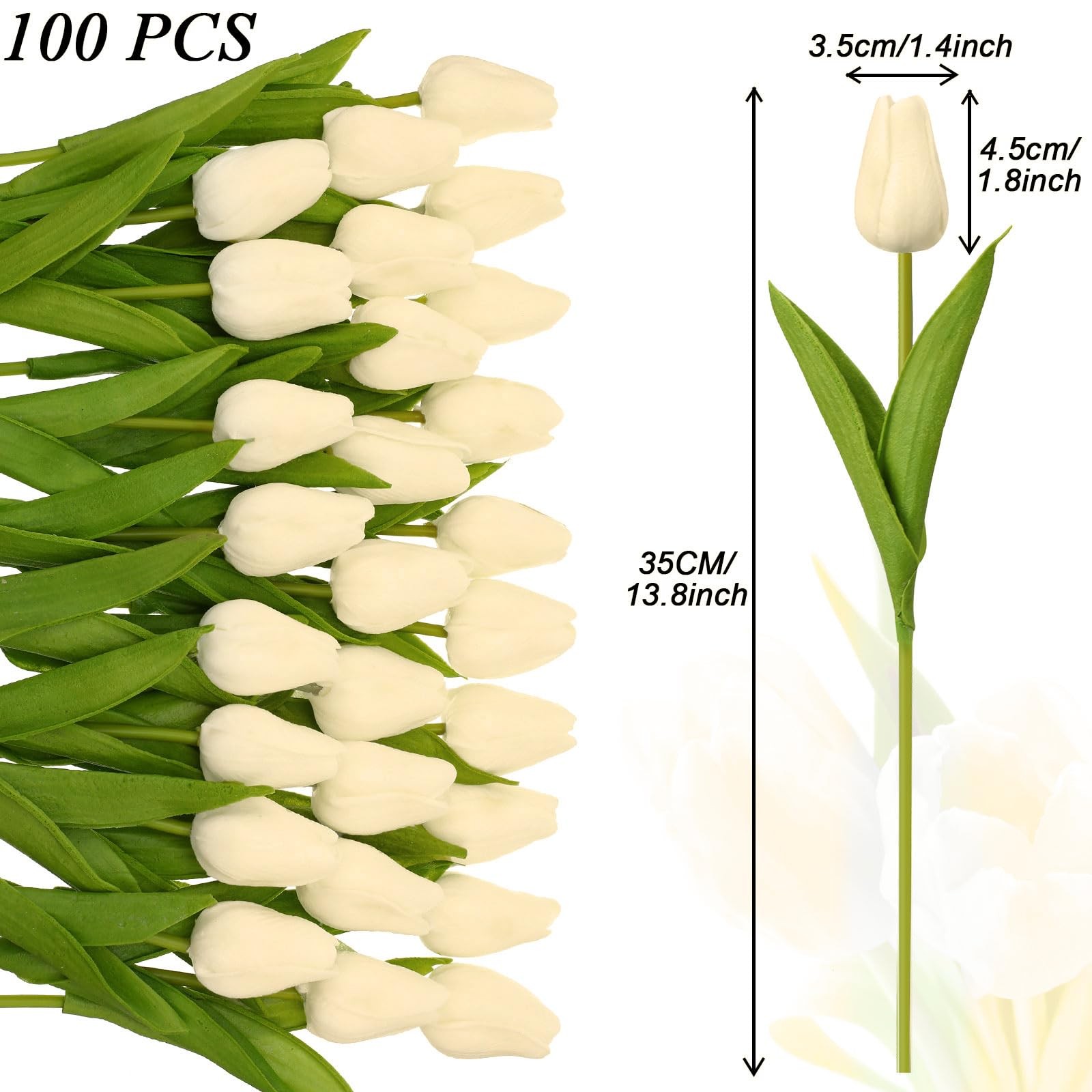 Milk White Artificial Tulip Flowers Fake PU Faux Latex Bouquet Bulk 100 PCS