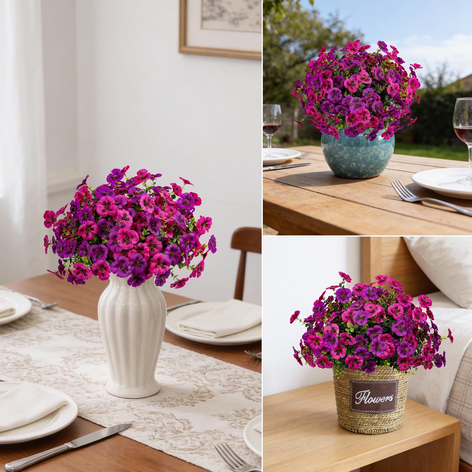 12 Piece Outdoor Artificial Flowers Fake Pansies –Tone Faux Flowers per Stem…