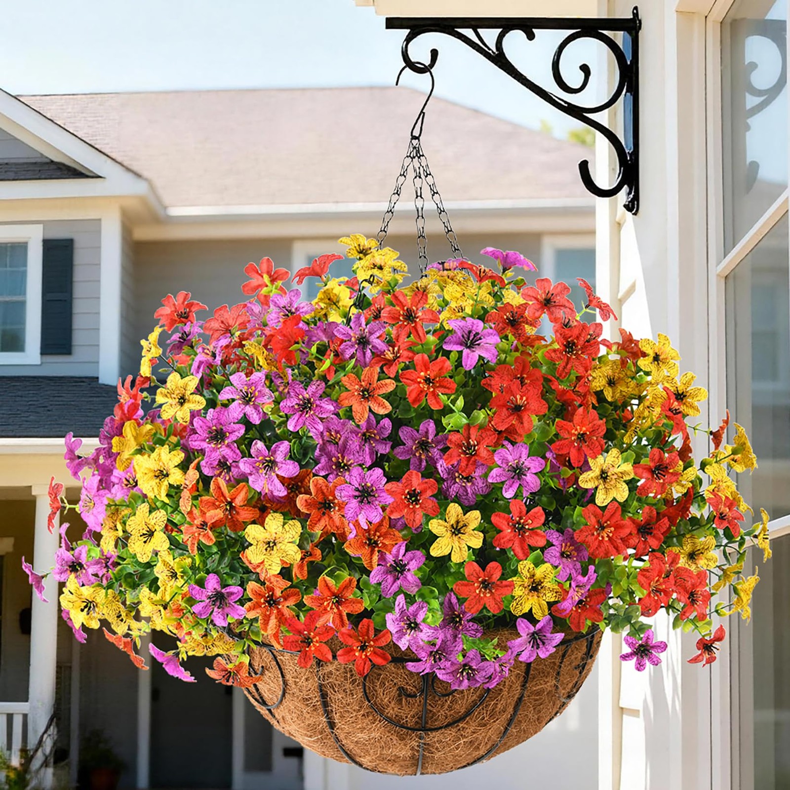 Artificial Flowers Fake Hanging Basket for Outdoor Spring Summer Decoration, …