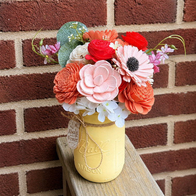 Sola Wood Bridal Bouquet Summer Floral Personalized Arrangement 16oz Mason Jar
