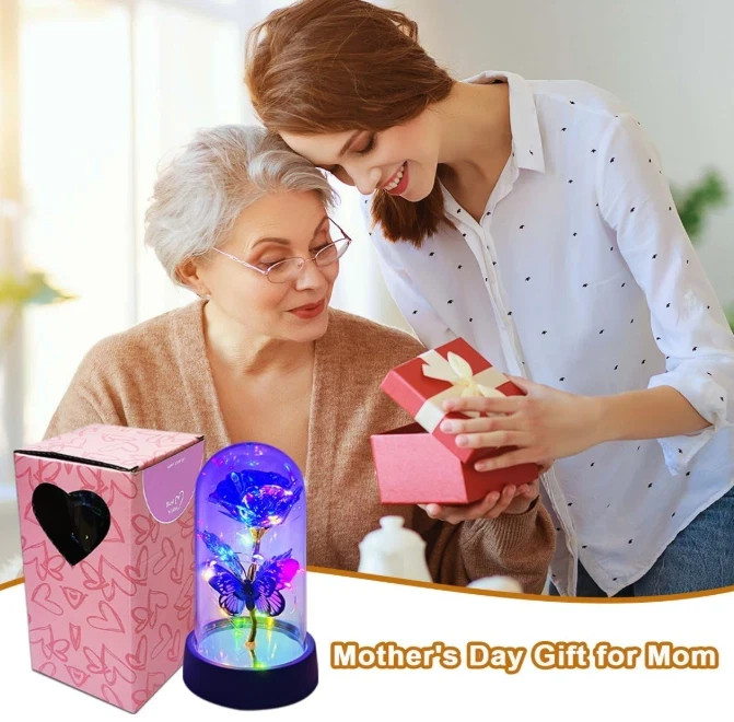 Gift for Women Gift for Mother Forever Rose Light Up Glass Dome Gift
