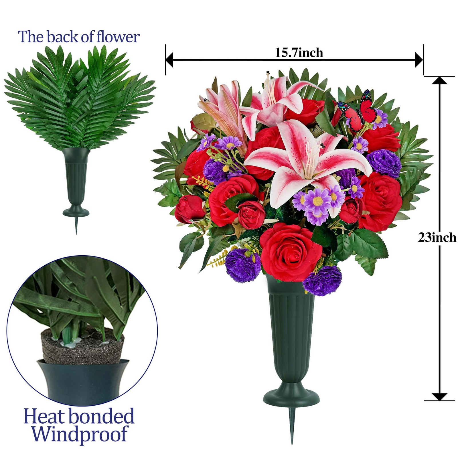 Artificial Cemetery Flower Bouquet, Grave Flower for Headstone Outdoor Decora…