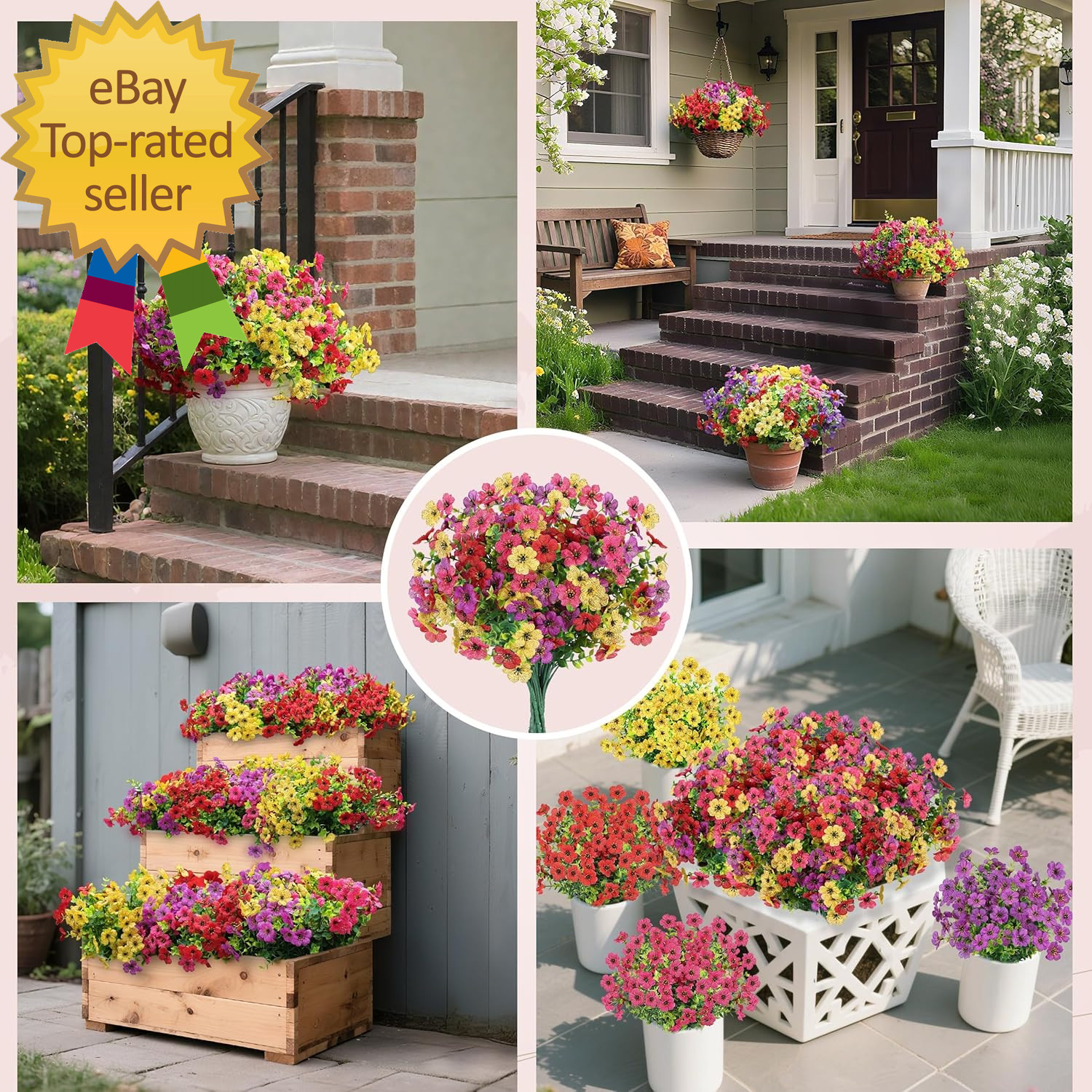 12 Bundles Artificial Flowers for Outdoors Fake Flowers Plants Spring Summer