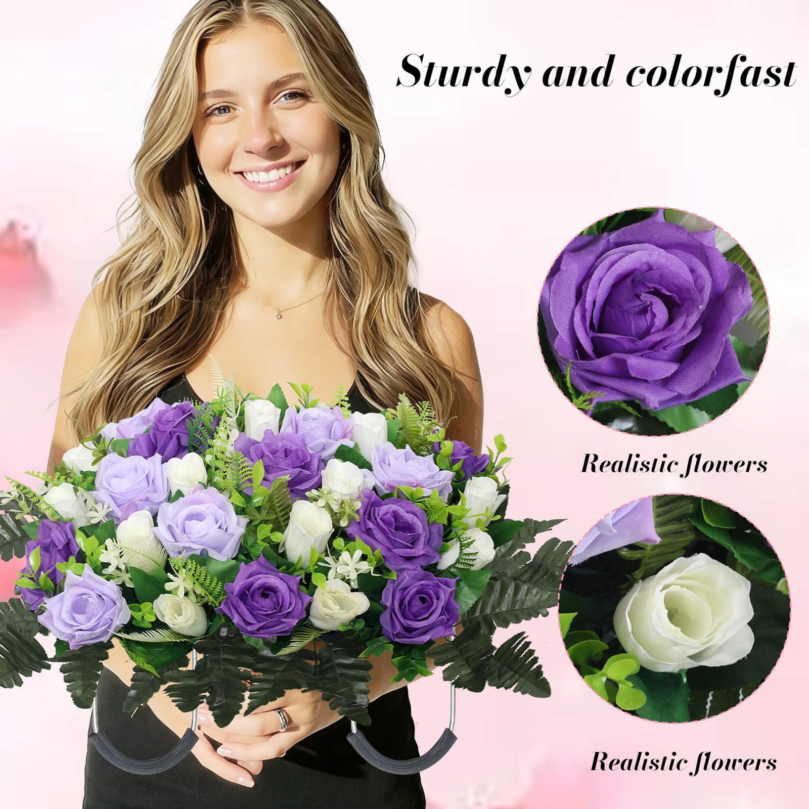 Grave Decorations Cemetery Headstone Flower Saddle Artificial Memorial Roses