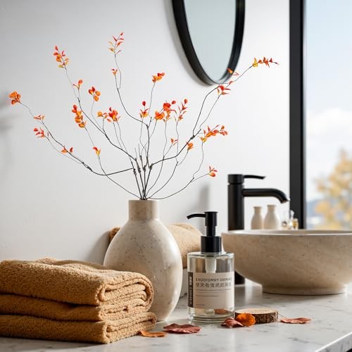 Artificial Ficus Branches 4PCS Artificial Eucalyptus Stems 35.4″orange 4pcs