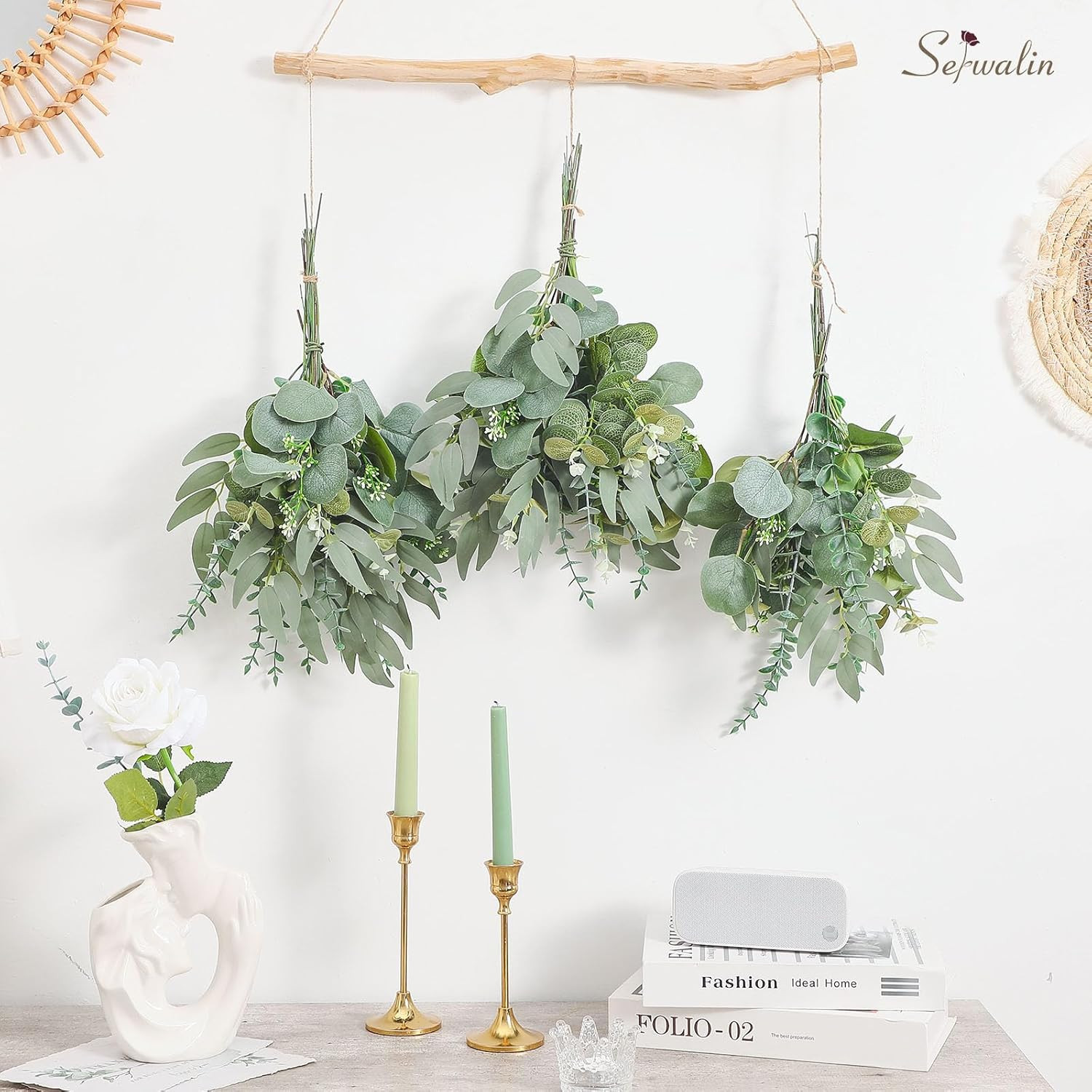 200Pcs Faux Eucalyptus Leaves Stems for DIY Bouquets & Home Decor