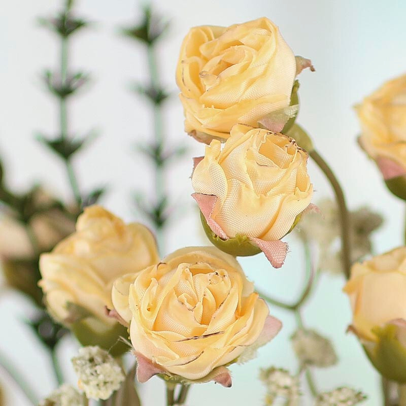 Lot of 2 Artificial Small Dried- Look Antique Beige Rose 15-1/2″ Floral Bushes