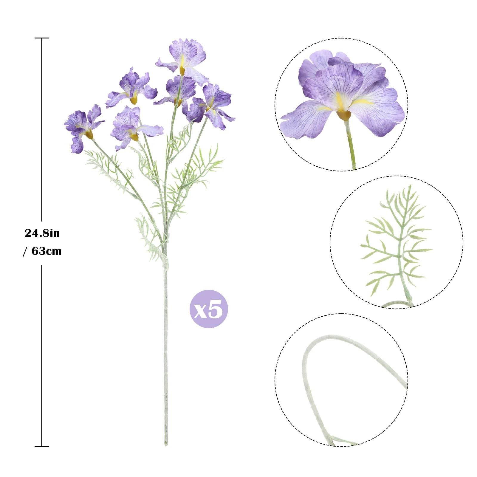Purple Iris Flowers Artificial 5Pcs 24.8inch Faux Iris Flowers Silk Flower wi…