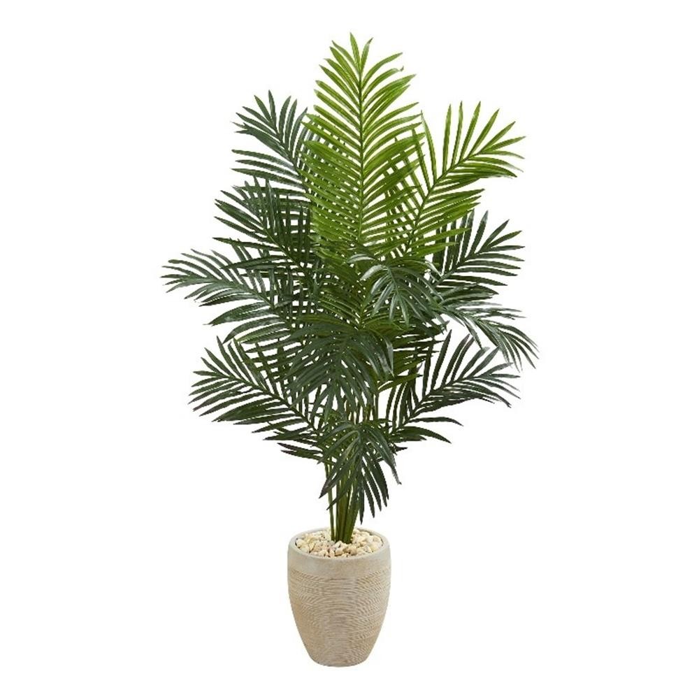 66″ Paradise Artificial Palm Tree in Sand Colored Planter in Green/Sand
