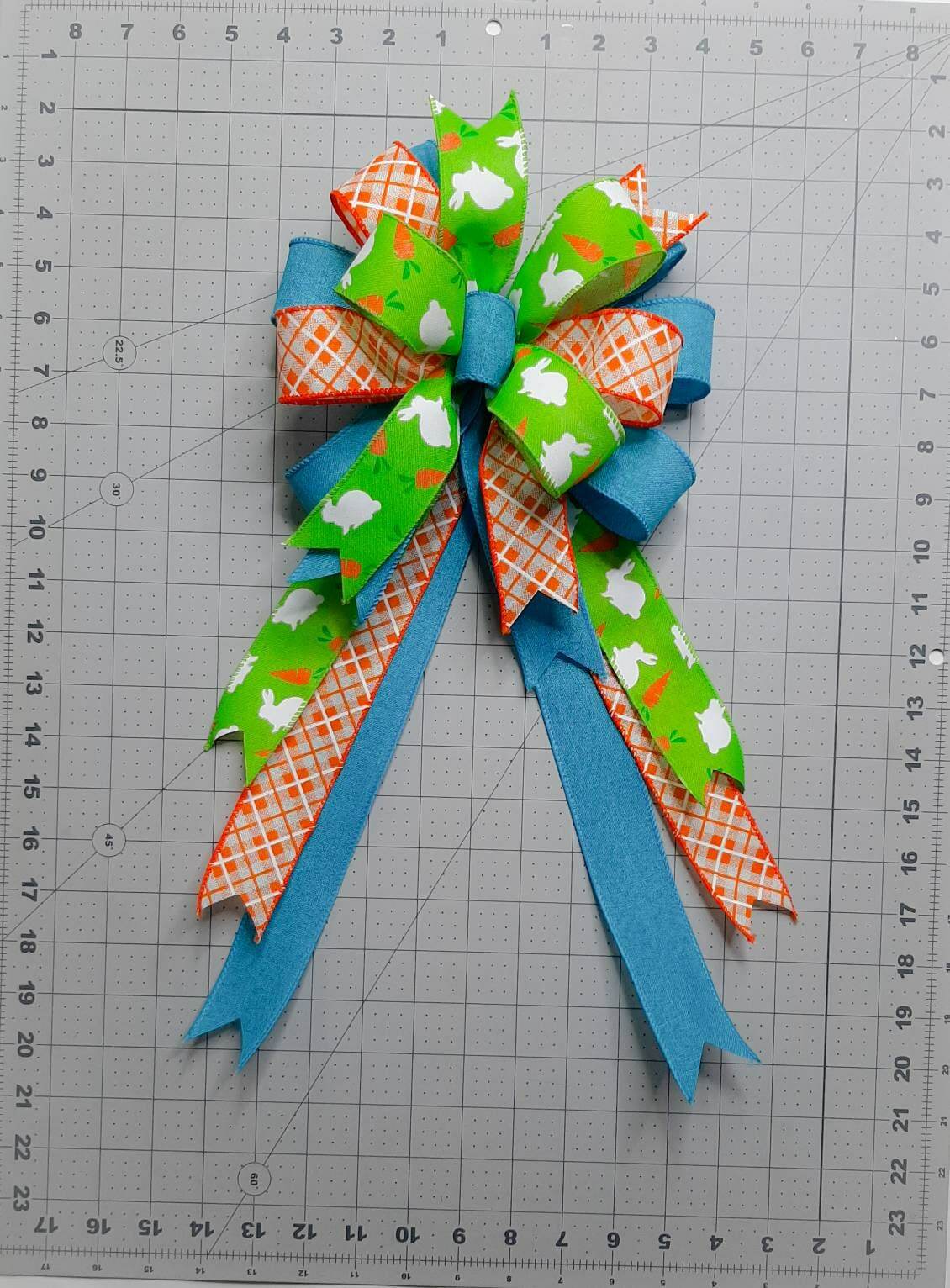Easter Bow, Green Easter Bunny Print, Orange Argyle Plaid, Turquoise